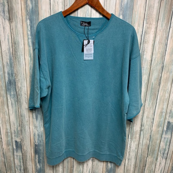 ZARA Man Short Sleeve Sweatshirt Dyed Teal Sz M - Picture 3 of 7
